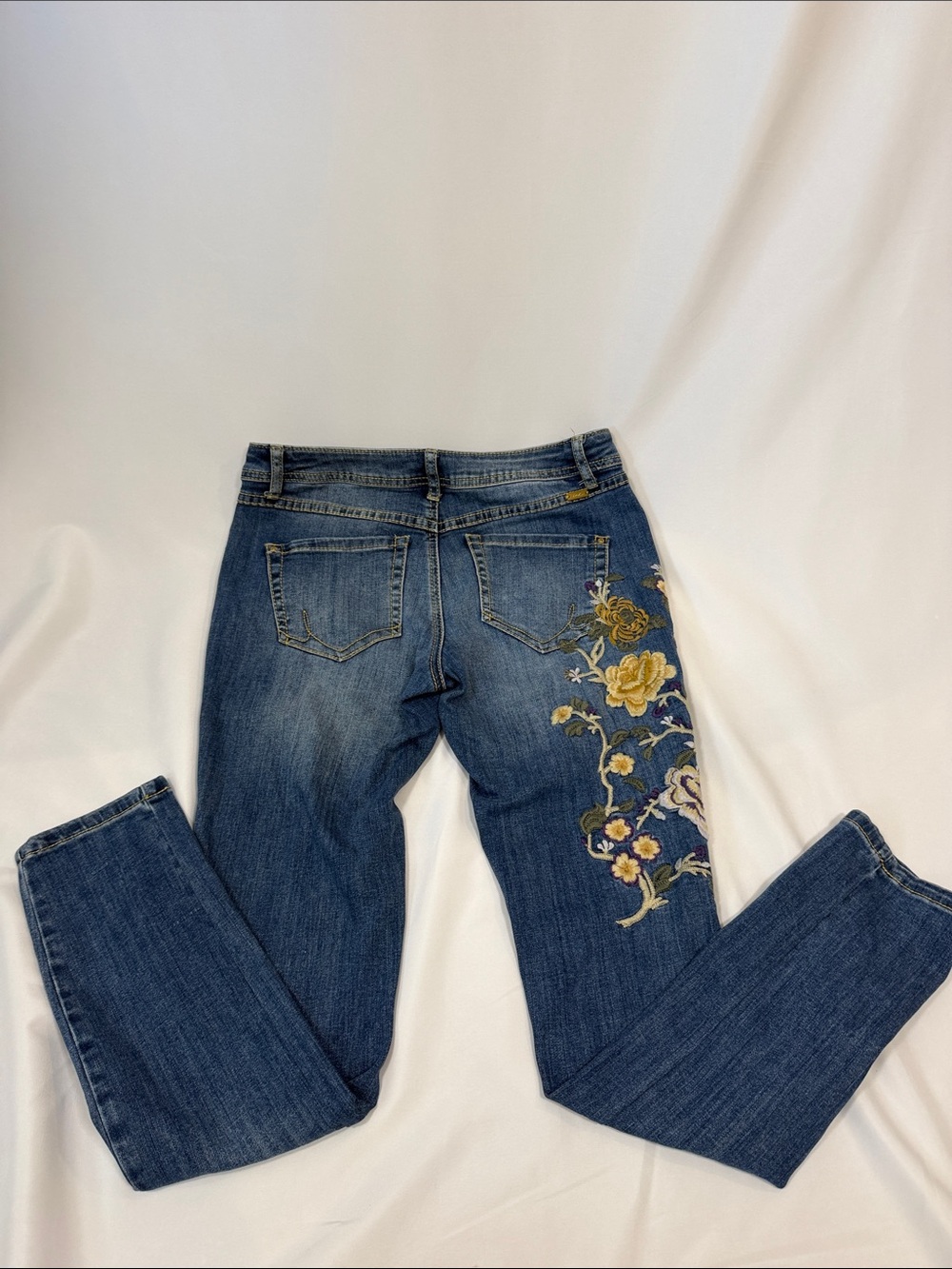 INC International Concepts Blue Jeans with Yellow Floral Embroidery - Picture 4 of 8